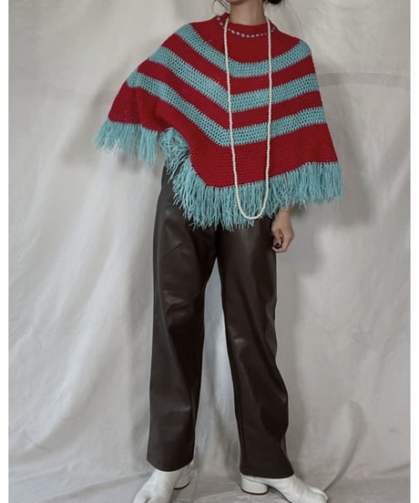【USED】   Stripe Pattered Knit Poncho/211216-033