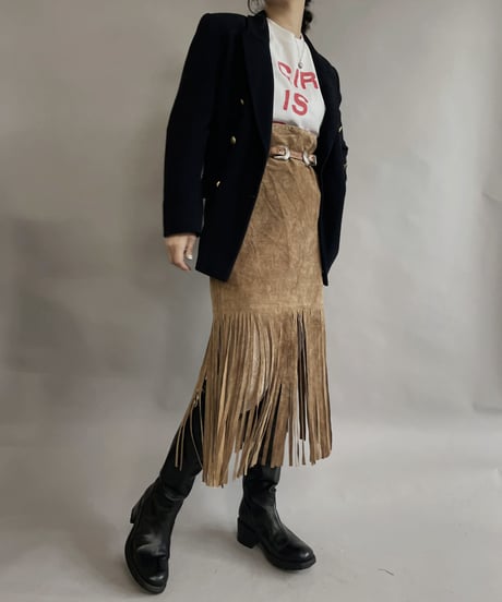 【USED】 Suede Leather Middle Skirt Beige / 230304-016