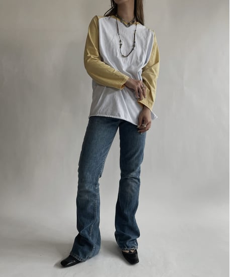 【USED】 Raglan T-shirt Yellow-white / 220618-003