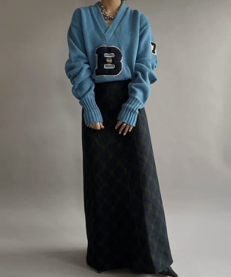 【USED】 Made in USA Check Patterned Long Skirt/24203-004