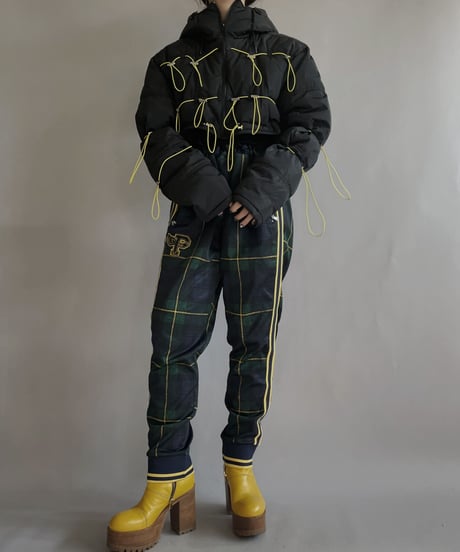 【RE;CIRCLE】 RE Draw Code Down Vest Black×Yellow / 221215-005