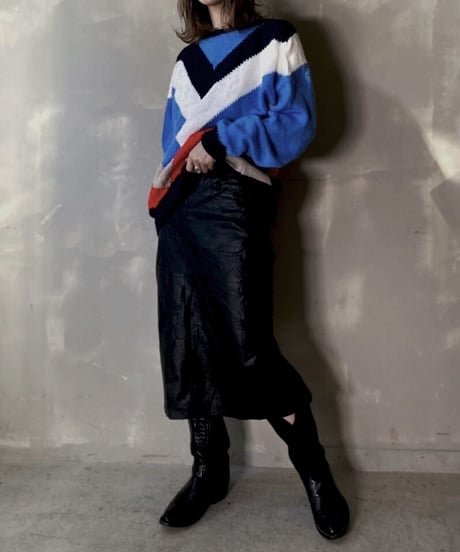 【USED】 Leather Medium Skirt / 201121-004