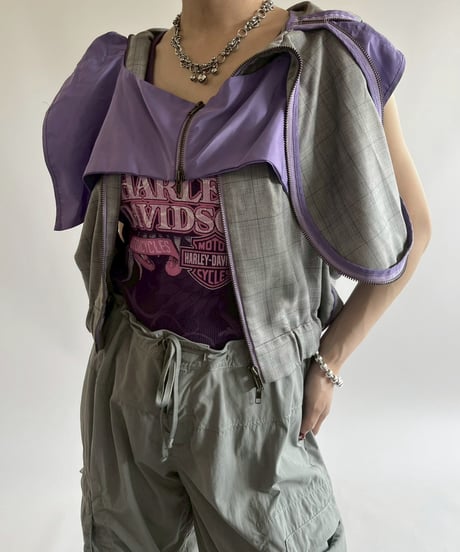 【USED】 Check Pattern Gimmick Hooded Vest / 250526-015