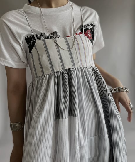 【RE;CIRCLE】 RE Patchwork Strip Shirt One-Piece / 230608-013