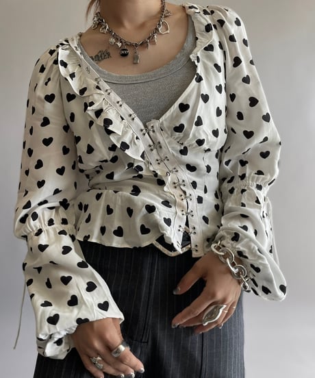 【USED】 Heart Patterned Design Top /241006-020