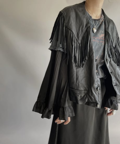 【USED】 Real Leather Fringe Vest / 231112-004