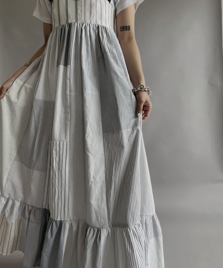 【RE;CIRCLE】 RE Patchwork Strip Shirt One-Piece / 230608-013