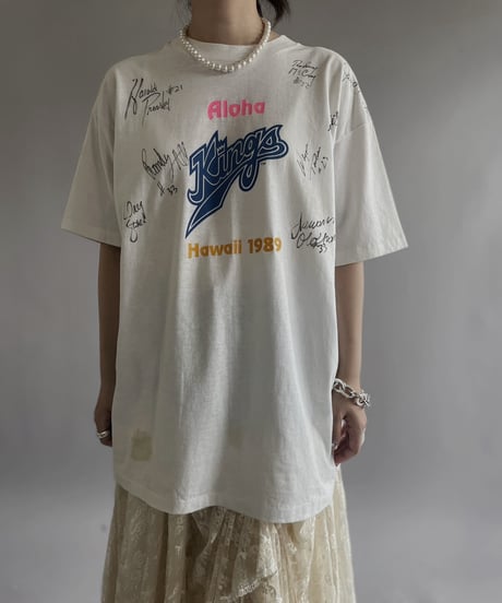 【USED】 Made in USA 89's Hanes Kings Sign T-Shirt/ 240429-028