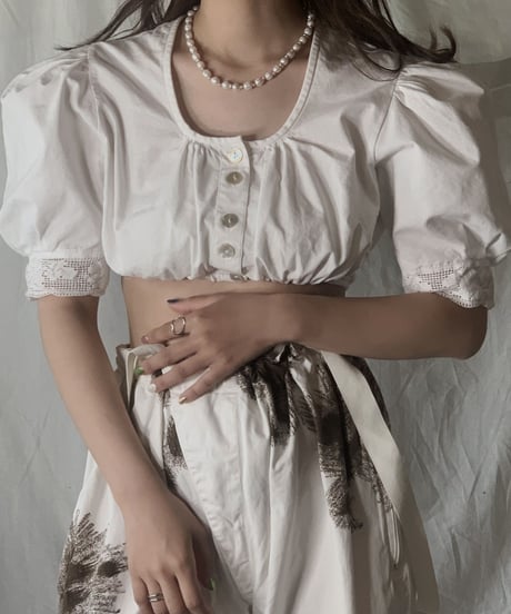 【USED】 White Cotton Tyrol Blouse①/210421-026