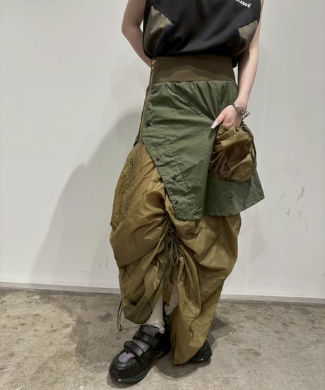 【RE;CIRCLE】 RE U.S Military Rebuild Parachute Layered Skirt Khaki / 260423-007