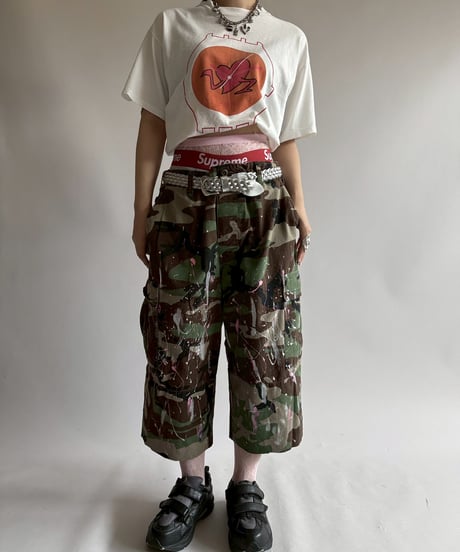 【USED】 Military Camouflage Painted Cut off Shorts  / 250719-007