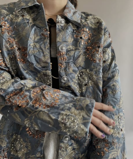 【USED】  Flower Pattern Spangle Jacket / 230408-023