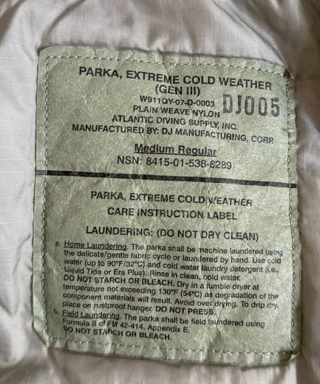 【DEAD STOCK】 U.S Army ECWCS Level7 Primaloft Parka Medium-Regular DJ MANUFACTURING / 260126-007