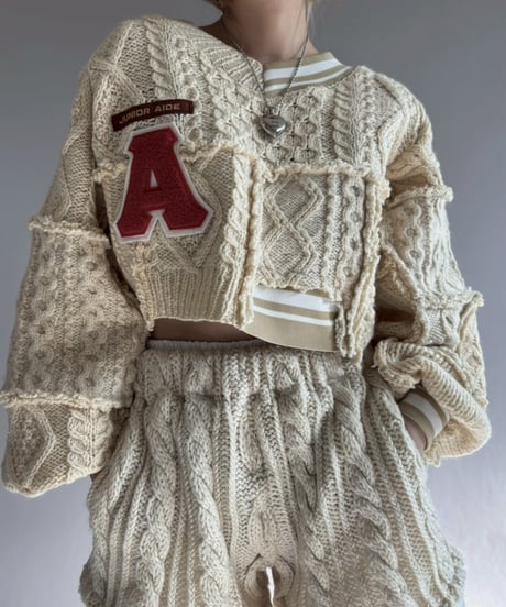 【RE;CIRCLE】 RE Aran Knit Wappen Patchwork Pullover Top / 251218-001