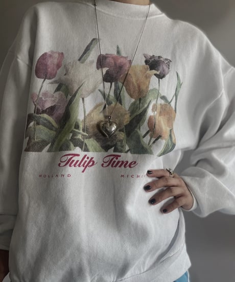 【USED】 Made in USA L/S JERZEES Flower Sweat/ 231021-003