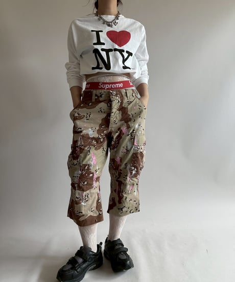 【USED】 Military Camouflage Painted Cut off Shorts  / 250719-017