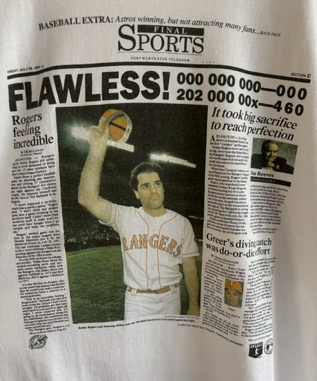 【USED】 97's Made in USA Hanes Baseball Newspaper T-Shirt / 260607-027