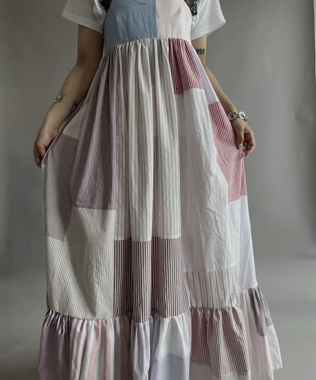 【RE;CIRCLE】 RE Patchwork Strip Shirt One-Piece / 230608-014