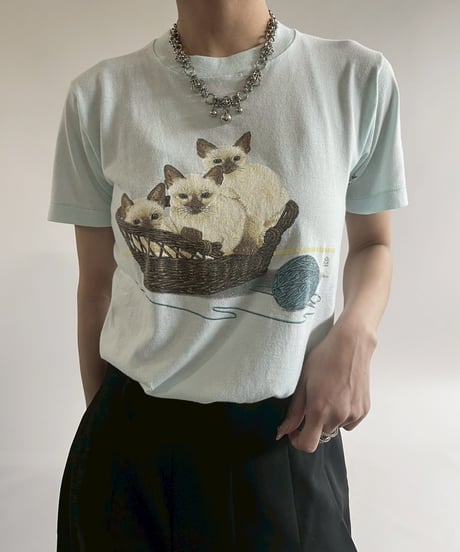 【USED】  Made in USA JERZEES Cat print T-Shirt/250510-028