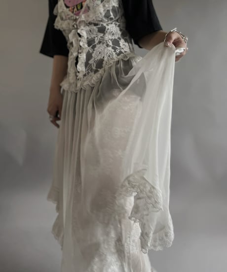 【USED 】Lace Patterned Sheer Camisole Long One-Piece /240505-016