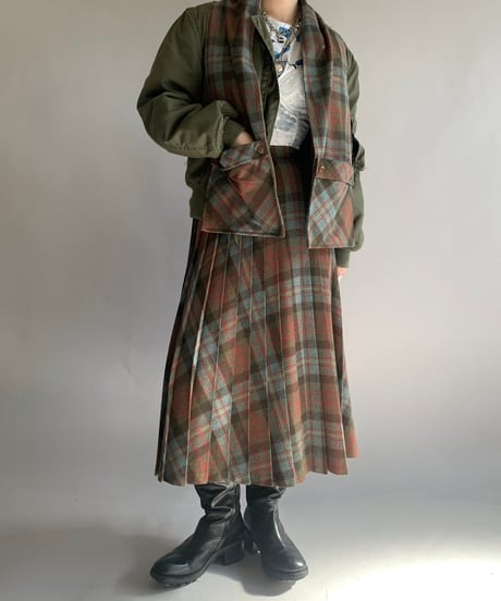 【USED】 Check Patterned Wool Long Skirt / 241124-008