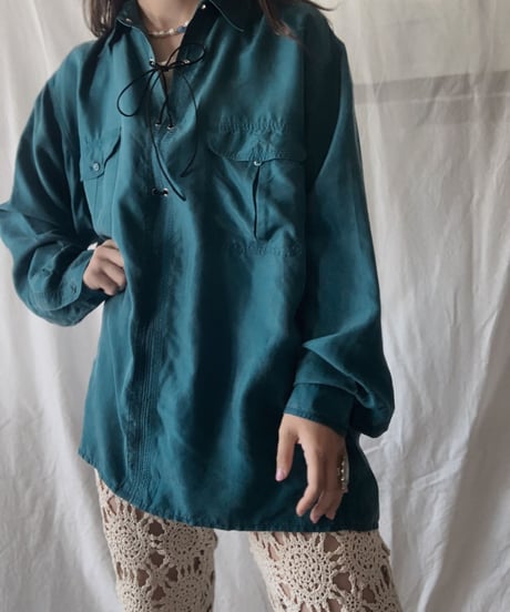 【RE;CIRCLE】 RE Lace Up Silk Pullover Shirt①/210611-011