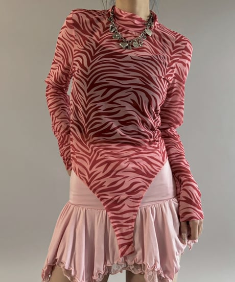 【USED】 Zebra Pattern Sheer Leotard Top / 260307-030
