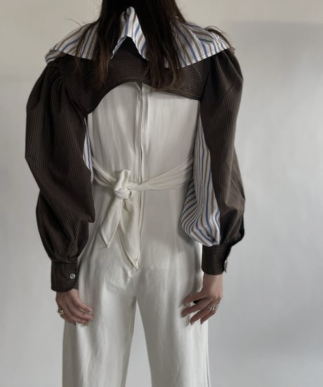 【RE;CIRCLE】 RE Striped Shirt Detachable Collar + Bolero / 220609-009