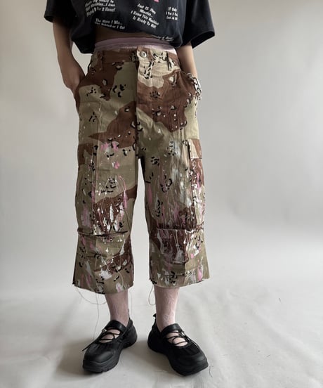 【USED】 Military Camouflage Painted Cut off Shorts  / 250614-009