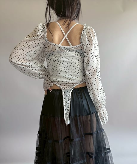 【USED】 Dot Pattern Puff Sleeve Sheer Leotard Top/ 260404-014