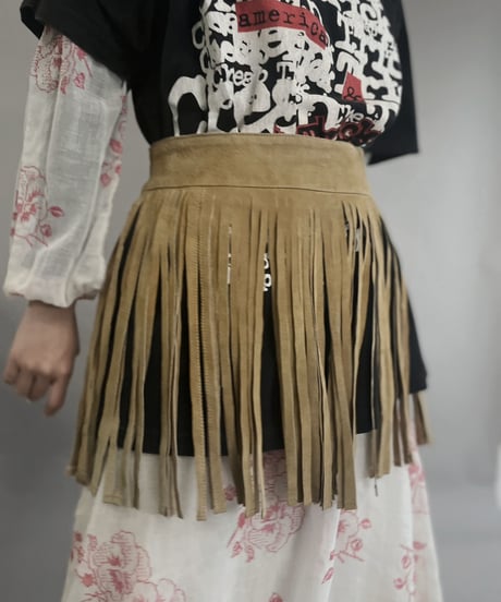 【USED】 Suede Leather Skirt Beige / 230304-002