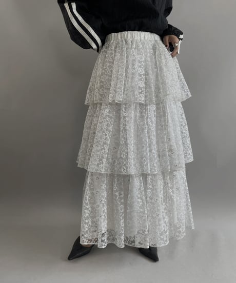 【USED】 Lace Lame Tiered Skirt /231021-029