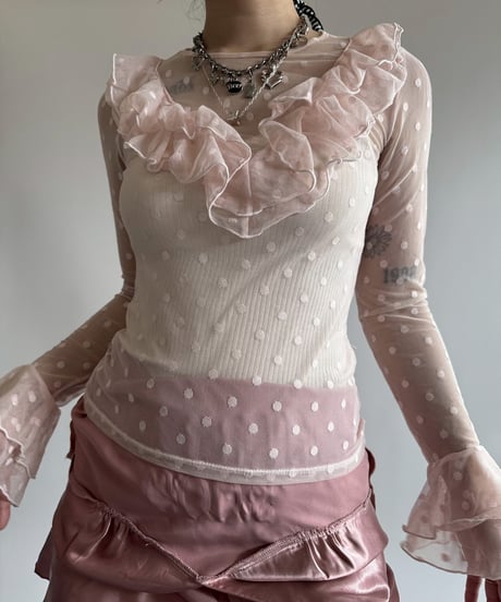 【USED】 Dot Pattern Sheer L/S Top  /250412-009