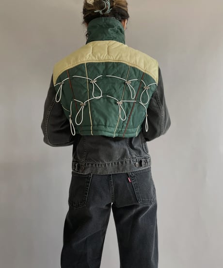 【RE;CIRCLE】 RE Draw Code Down Vest Green×White / 221215-004