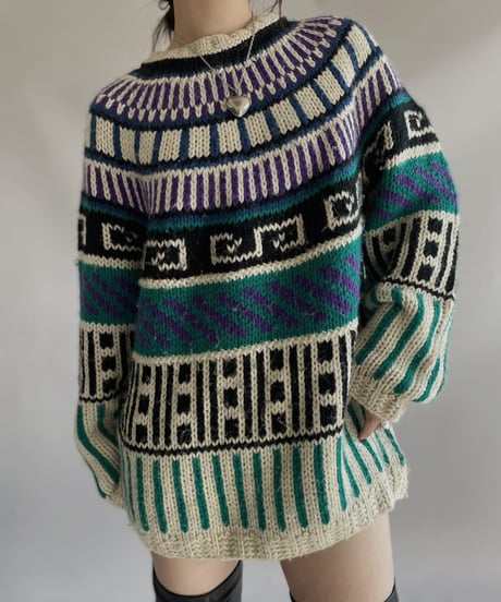 【USED】 Acrylic 100% Patterned Hand Knit Top 231209-008