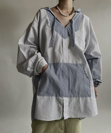 【RE;CIRCLE】 RE Stripe Shirt Mexican Hoodie / 220423-035