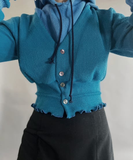 【RE;CIRCLE】 RE Acrylic Knit Cardigan + Hoodie Blue / 230220-013