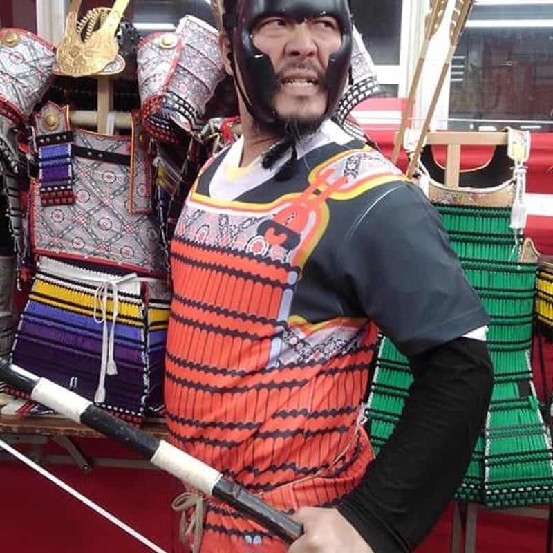 軍服 受注生産】鎧風Tシャツ 赤絲縅の胴丸タイプ -ドライTシャツ