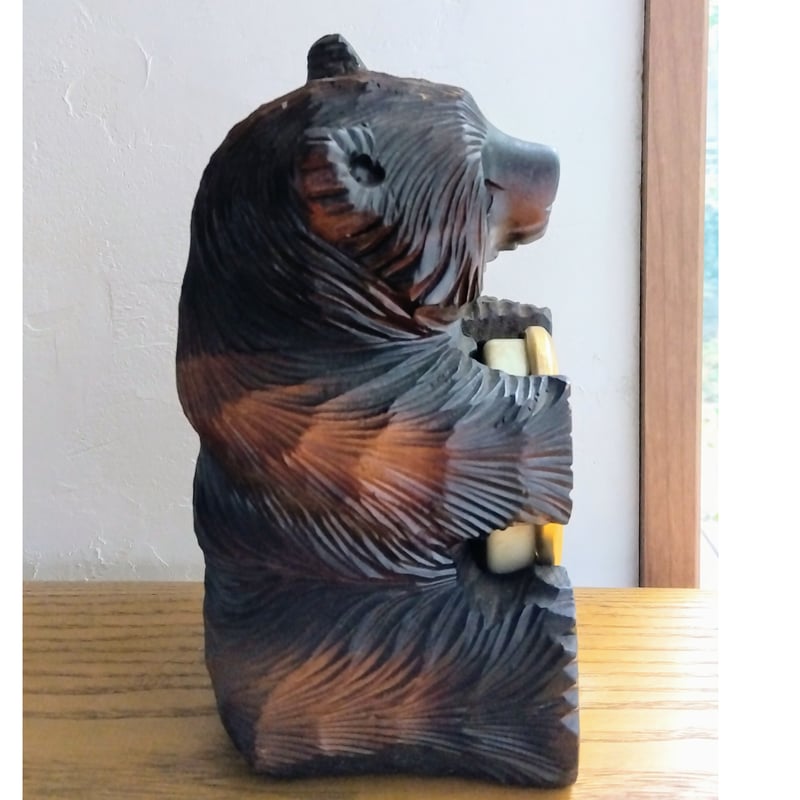 木彫り　クマ　温度計　民芸品　お土産　レトロ　置物 木彫り クマ 温度計 民芸品 お土産 レトロ 置物 愛くるしい姿に心打た