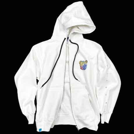 GLOWING ANIMAL【ZIP HOODIE WHITE】