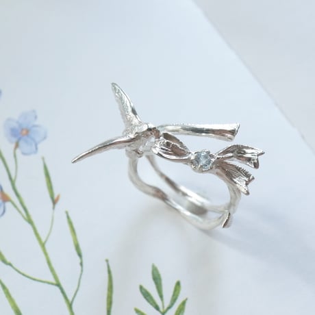 リボンとインコのリング(シルバー)【受注制作 1ヶ月以内に発送】