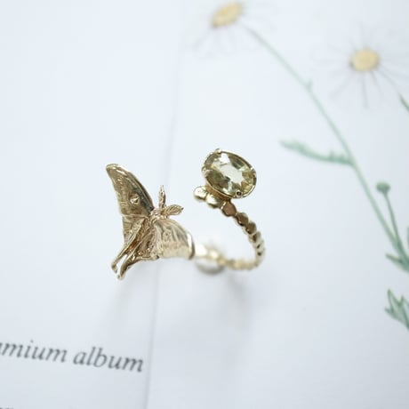 オオミズアオと月のリング(真鍮・イエローサファイア)【受注制作 1ヶ月以内に発送】