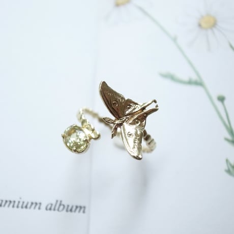 オオミズアオと月のリング(真鍮・イエローサファイア)【受注制作 1ヶ月以内に発送】