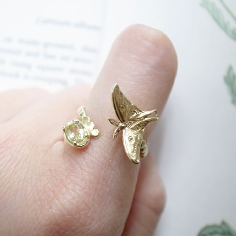 オオミズアオと月のリング(真鍮・イエローサファイア)【受注制作 1ヶ月以内に発送】