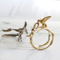 リボンとインコのリング(真鍮)【受注制作 1ヶ月以内に発送】