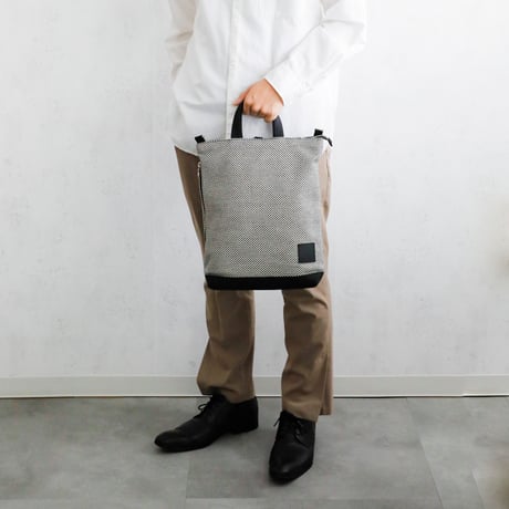 sasicco Portside 3-Way Bag – White & Black Checkered, Mikawa Sashiko Cotton with Judo Fabric Handles