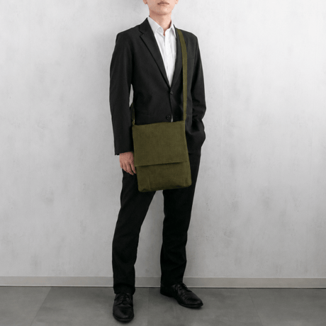 【新商品】sasicco フラップ付きショルダー オリーブ | 三河木綿 刺子織 | タネイ | 柔道着のカバン | flap shoulder bag | green