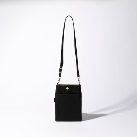 sasicco Smartphone ShoulderBag – Black, Mikawa Sashiko Cotton with Judo Fabric Strap