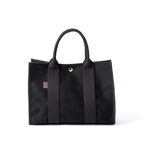 sasicco Square Tote M – Black, Mikawa Sashiko Cotton with Judo Fabric Handles