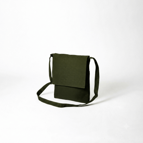 【新商品】sasicco フラップ付きショルダー オリーブ | 三河木綿 刺子織 | タネイ | 柔道着のカバン | flap shoulder bag | green